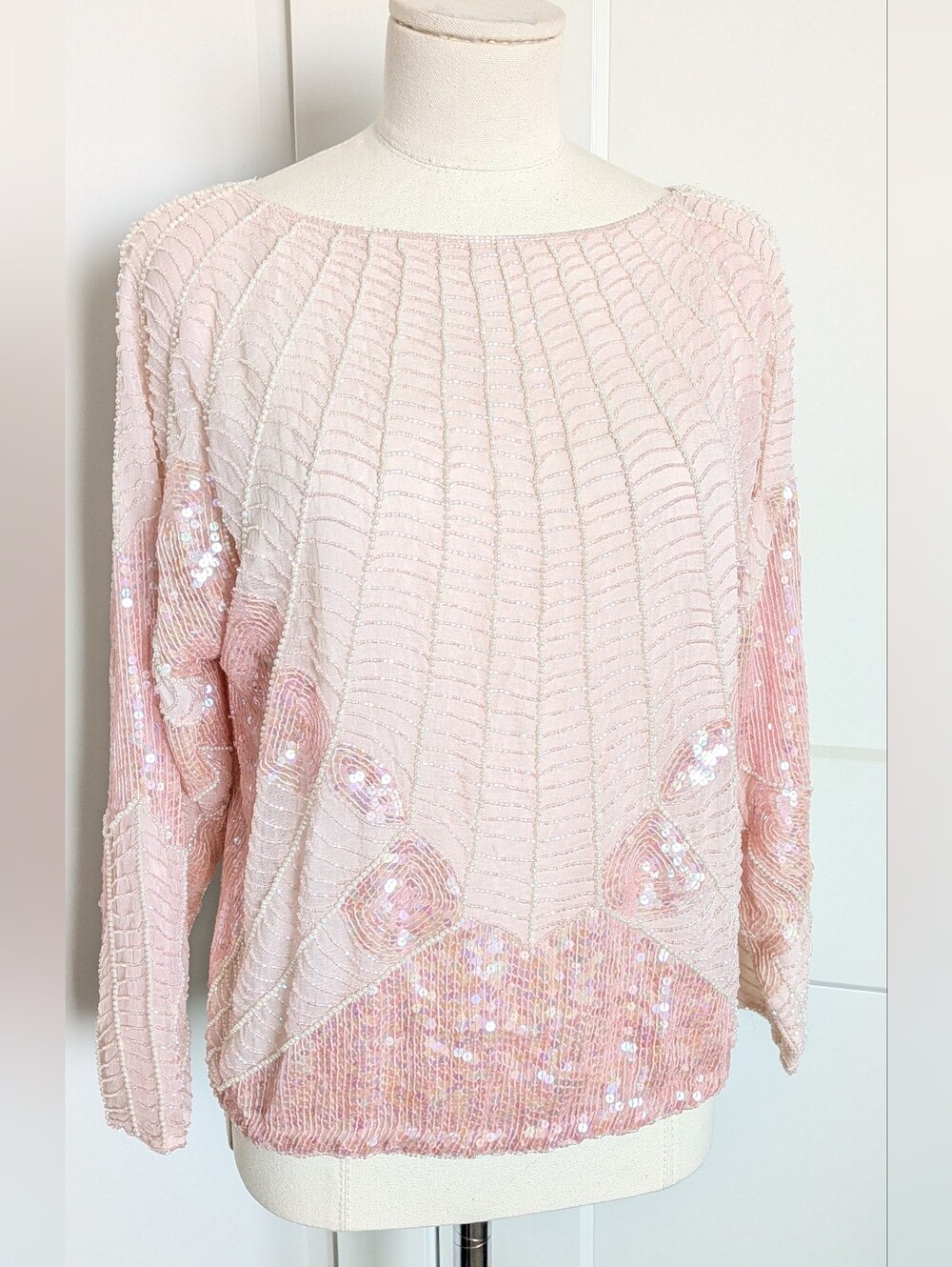 Vintage Trendsetter Silk Beaded Sequin Blouse Pin Art Deco Small
